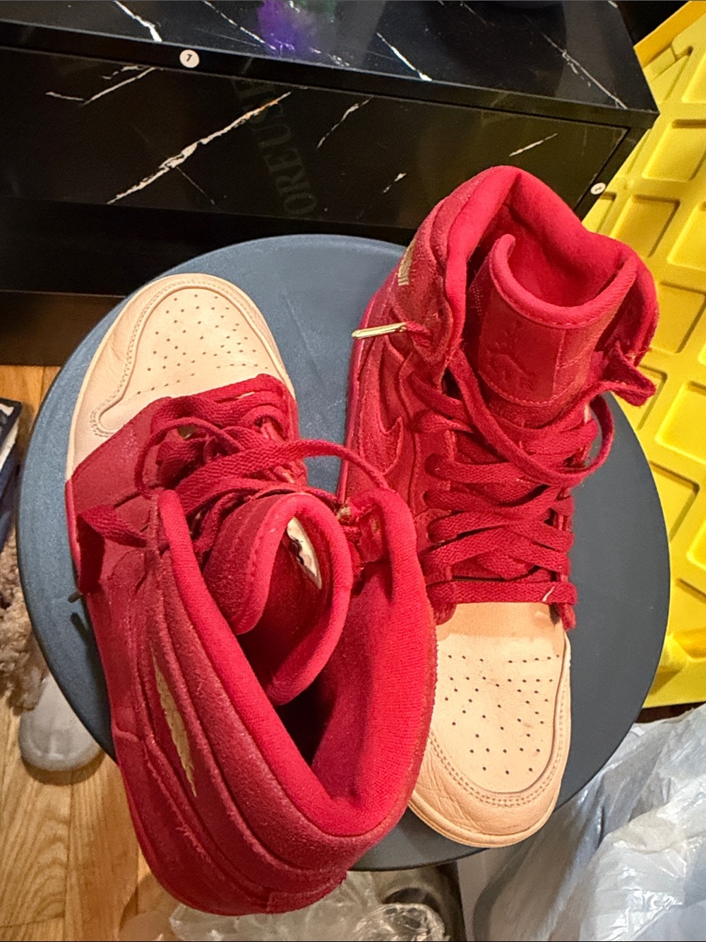 Jordan Women’s High-Top Sneakers in Red and Beige